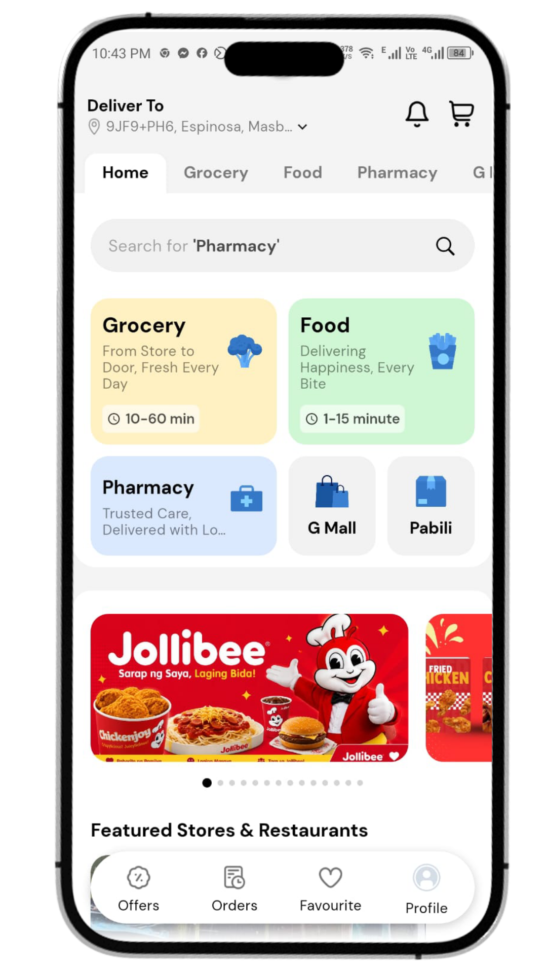G Delivers App Interface